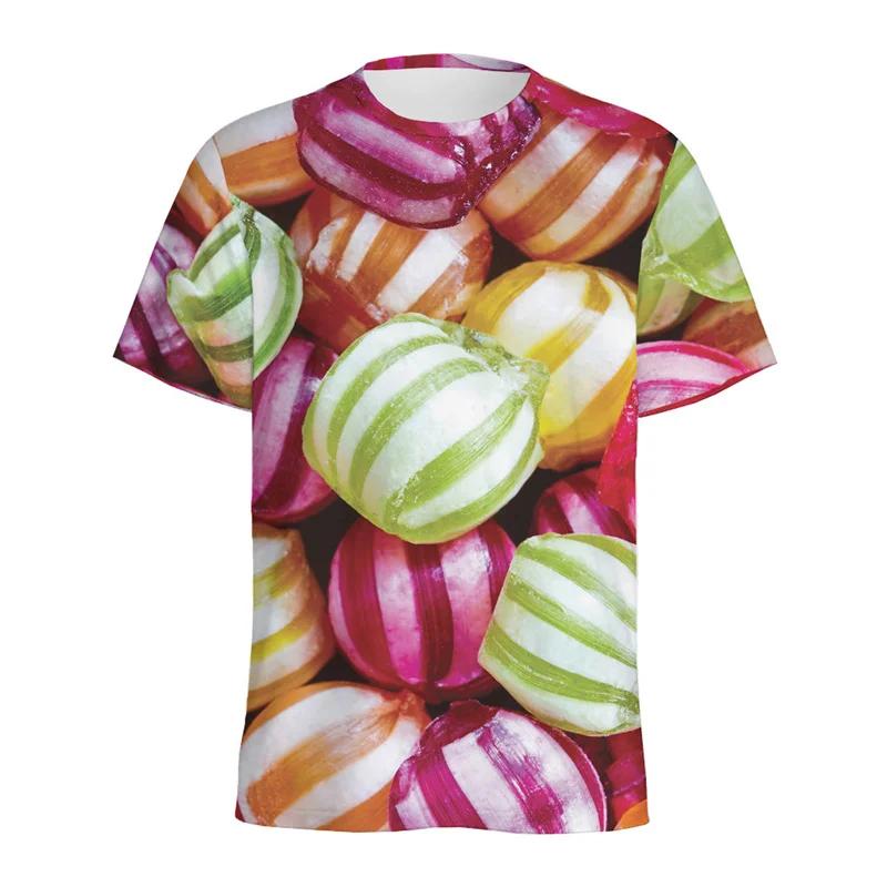 HerSight Heren Kleurrijk T-shirt Ronde Hals Korte Mouw 3D Snoep T-shirt Casual Zomer Mode Comfortabel Zacht T-shirt 3XL