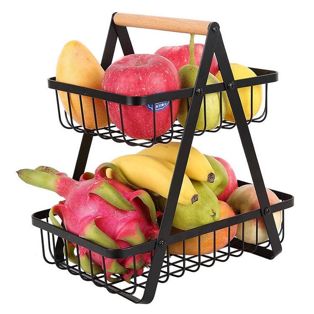 2 Tier Countertop Fruit Basket,Portable Fruit Bowle Basket for Kitchen Organizer Storage & Dining Room Fruits Vegetable Bread Snacks