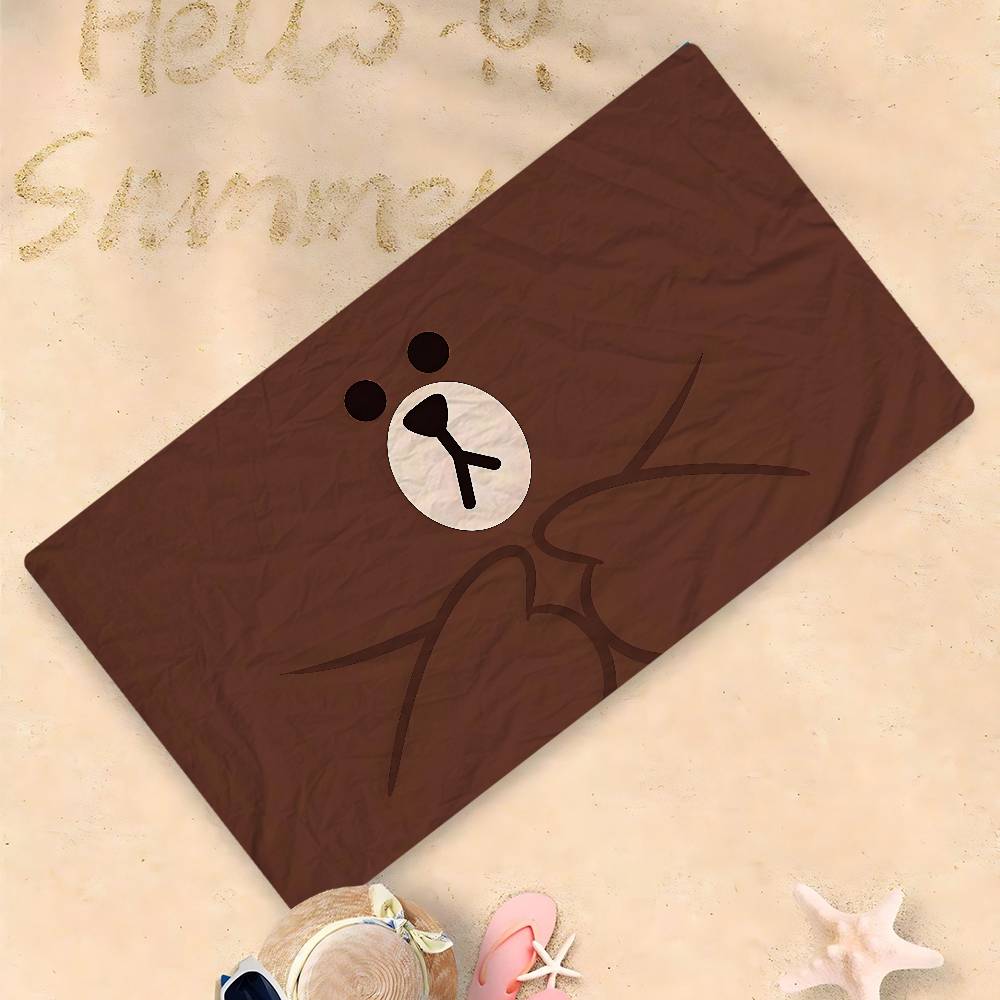 L-Lines Friends B-Brown Bear Microfiber Blanket Quick Drying Beach Towels Oversized Printing Super Absorbent Pool Towel Blanket