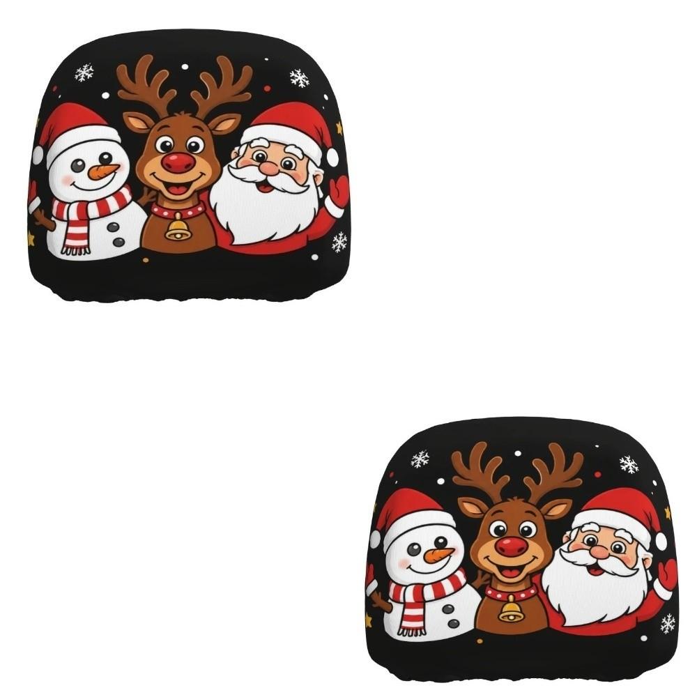 2 Pieces Comfortable Santa Claus Headrest Cover Elastic Car Headrest Cover Car Pillowcase Christmas