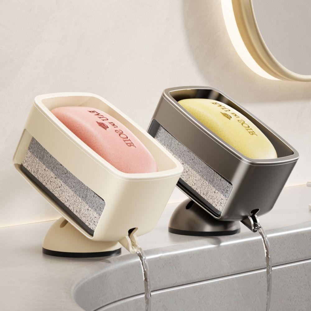 Portable Suction Cup Soap Holder Self-Draining Laundry Soap Case Bathroom Soap Container  Kitchen
