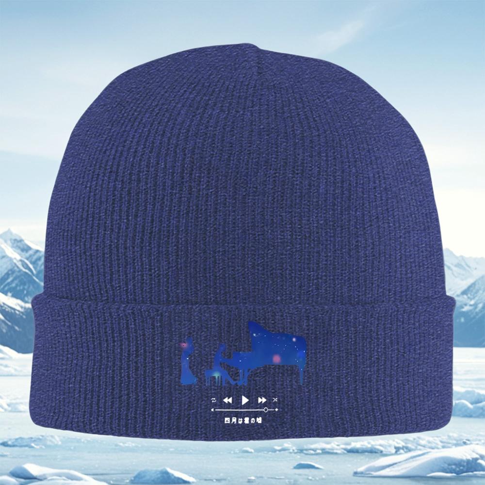 Piano Playerlady Figuremusicstarry Night Men Women Unisex Knitted Hat Beanie Pullover Cap Winter Thermal Warm Christmas Outdo