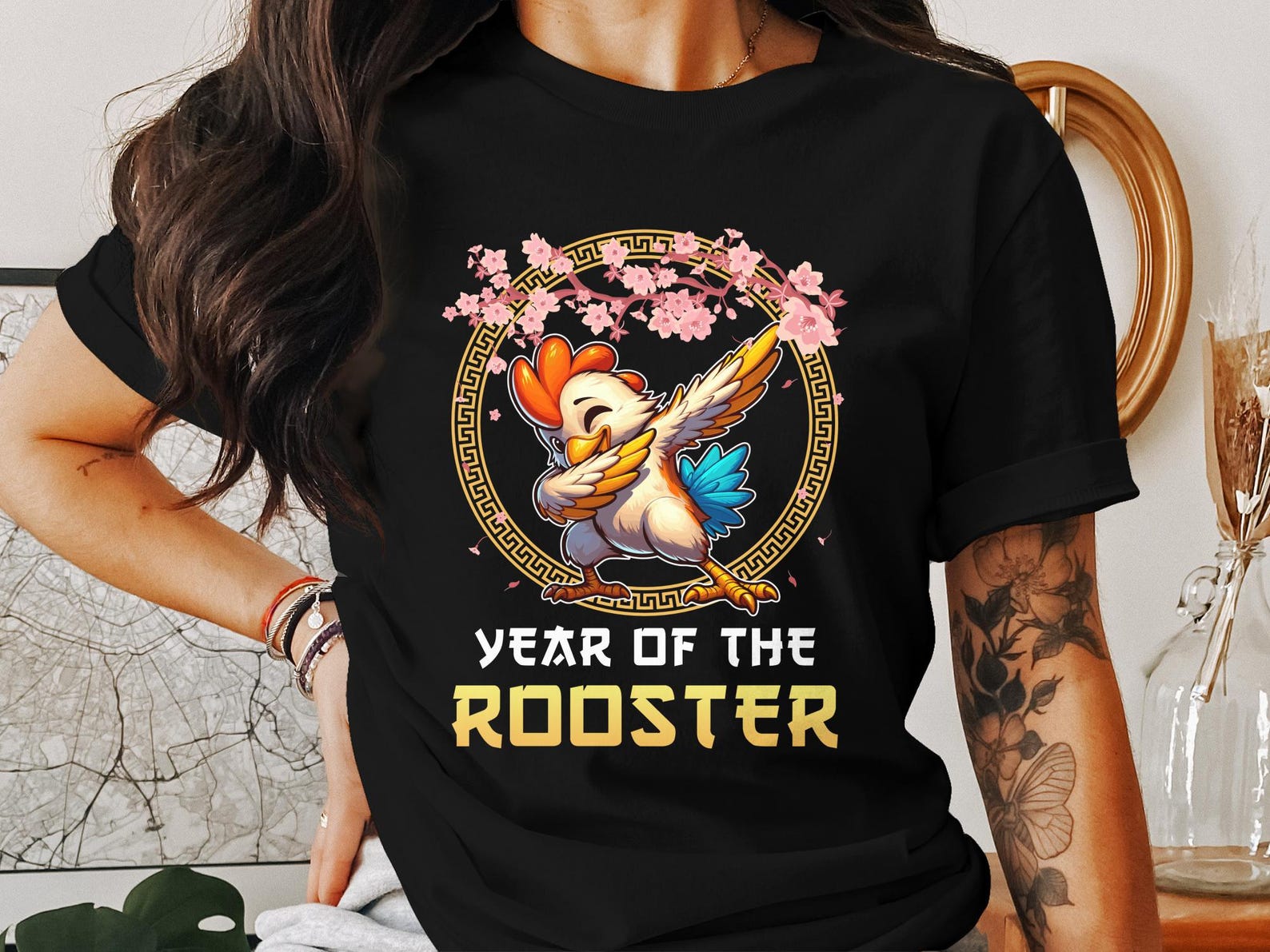 Chinese Zodiac Rooster T-Shirt, Lunar New Year, Chinese New Year Rooster Shirt, Year of the Rooster Top, Zodiac Shirt L