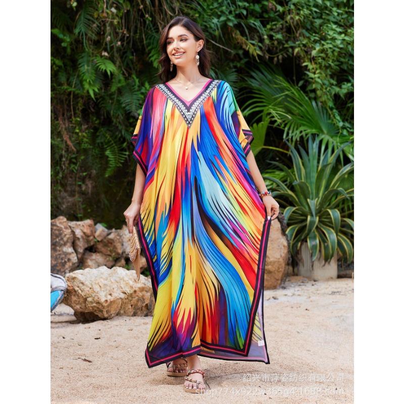 Plus Size Women's New Beach Blouse Print Loose Holiday Bikini Sunscreen Swimsuit Blouse