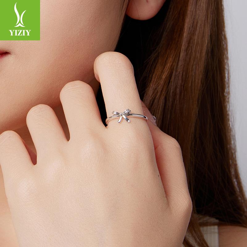 S925 Sterling Silver Bow Plain Ring, Gentle Lady Temperament Open Ring Jewelry