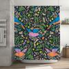 Modern Printed Shower Curtain Set Birds Floral Greenery Design 180 x 240 cm for Bathroom Decorations Pink Blue Orange Color Sche