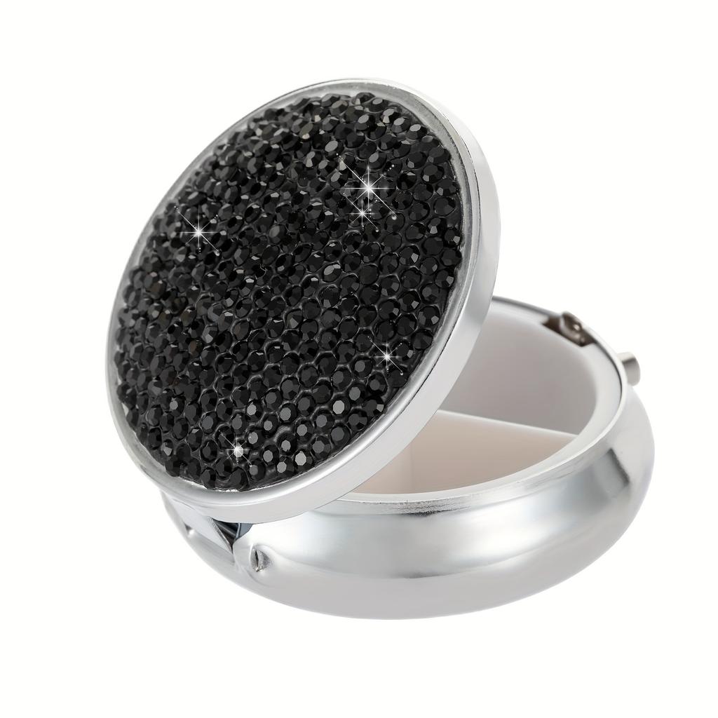 Portable Sparkling Travel Pill Organizer with Mirror and Small Medicine Box - Convenient Pill Case Holder with Benefits