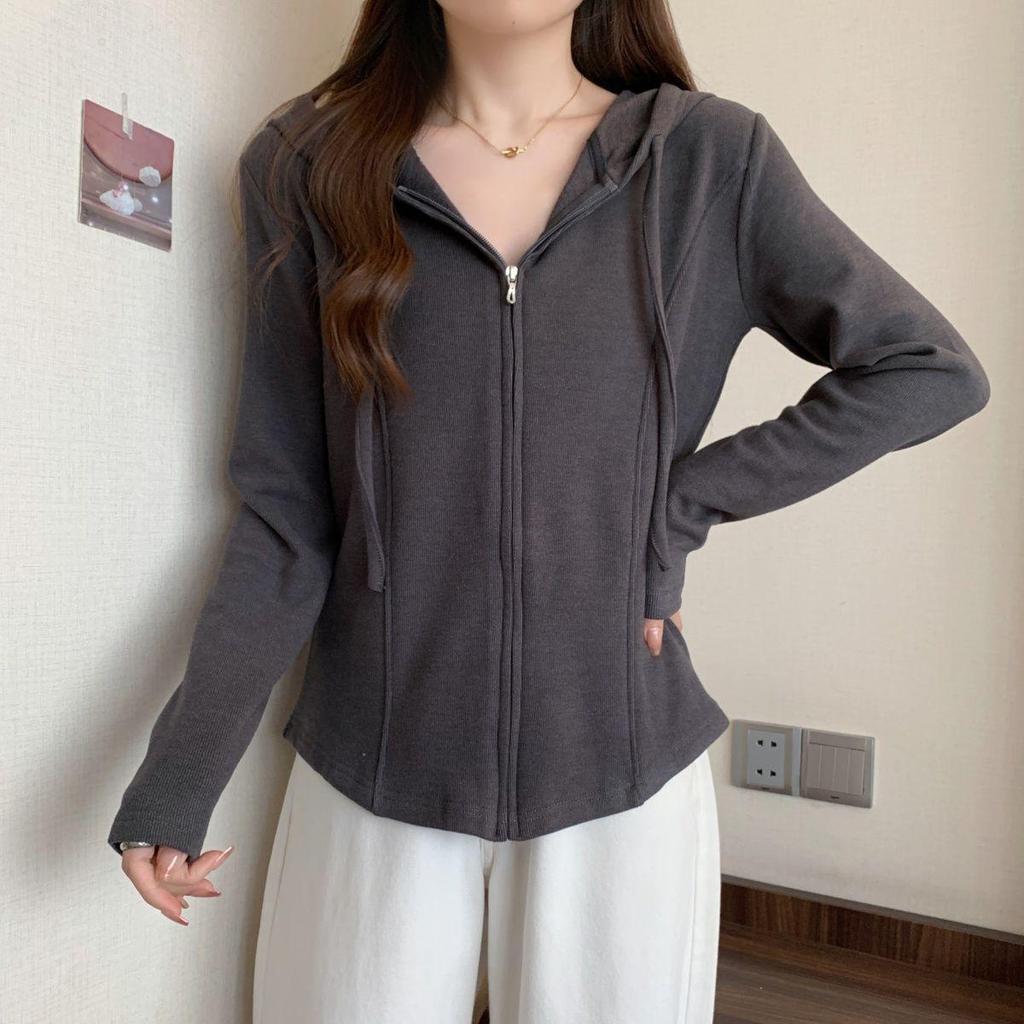 Plus Size Slimming Hooded Long Sleeve Cardigan Jacket for Women - Early Autumn 2025