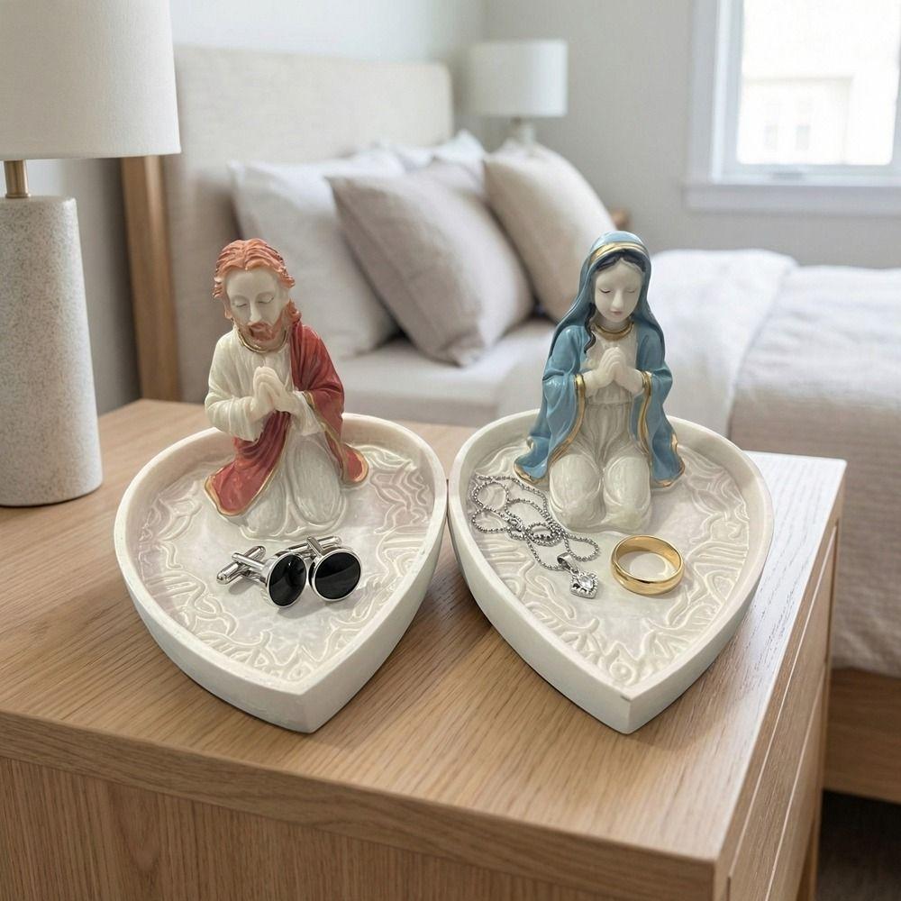 Elegant Virgin Mary Rosary Holder Timeless Charm Our Lady of Grace Statue Storage Tray  Living Room