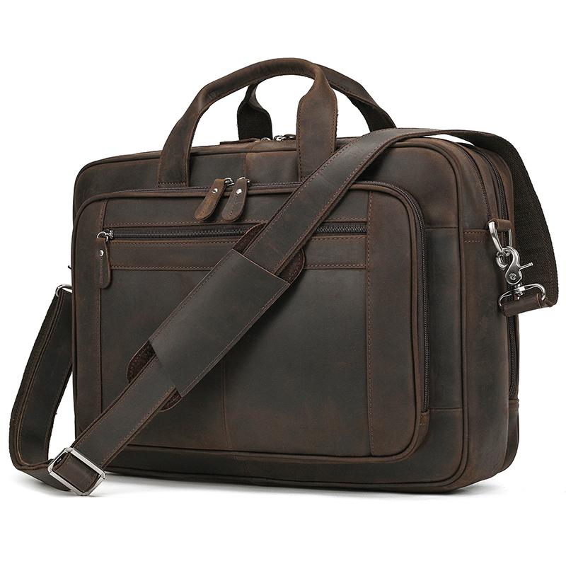 Vintage  Luxury Designer Men Briefcase Laptop Bag Crazy Horse Leather Male Briefcase Bag Business Handbags Thick Cowksin