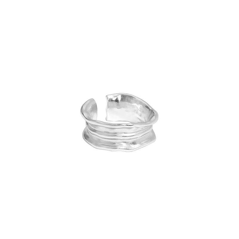 Korean INS Niche Design: 925 Sterling Silver Minimalist Irregular Pleated Texture Open Ring for Women