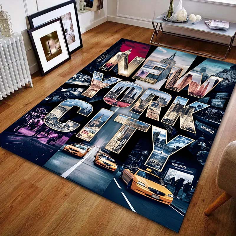 Tapete com Estampa de Arte da Cidade de Nova York para Sala de Estar Quarto Mesinha de Cabeceira Sofá Tapete de Chão Decoração Moderna para Casa Tapete de Área Tamanho Grande