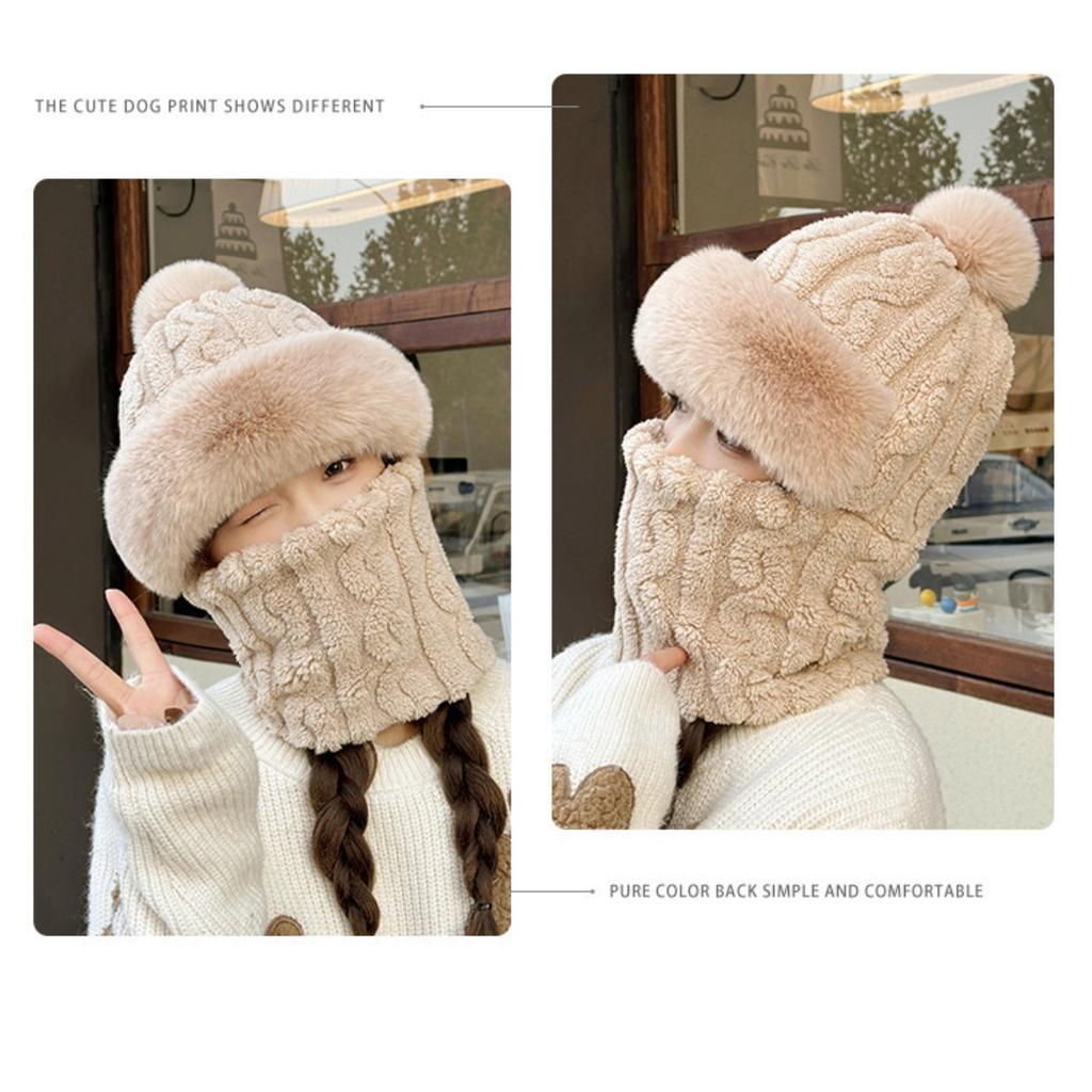 Hat, Neck, One Piece Women's Winter with Thick Velvet Riding Windproof and Cold Proof Electric Car Warm Hoodie