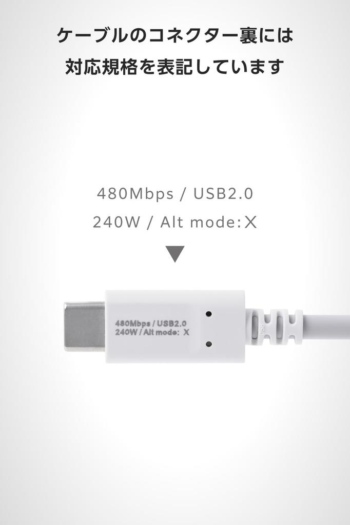 Elecom USB Type C 240W PD Fast Data Automatic Voltage iPhone Cable, 1.5m, Compatible, Charging, Communication, Adjustment, Charging, White,