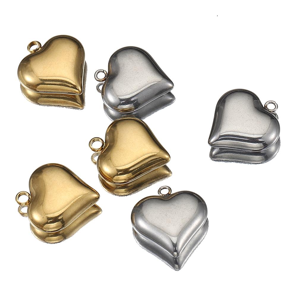 5pcs Solid Inner Stainless Steel Love Heart Pendants Charm Gold Color 16x18mm Charms for Necklace Bracelet Chains DIY Ornaments
