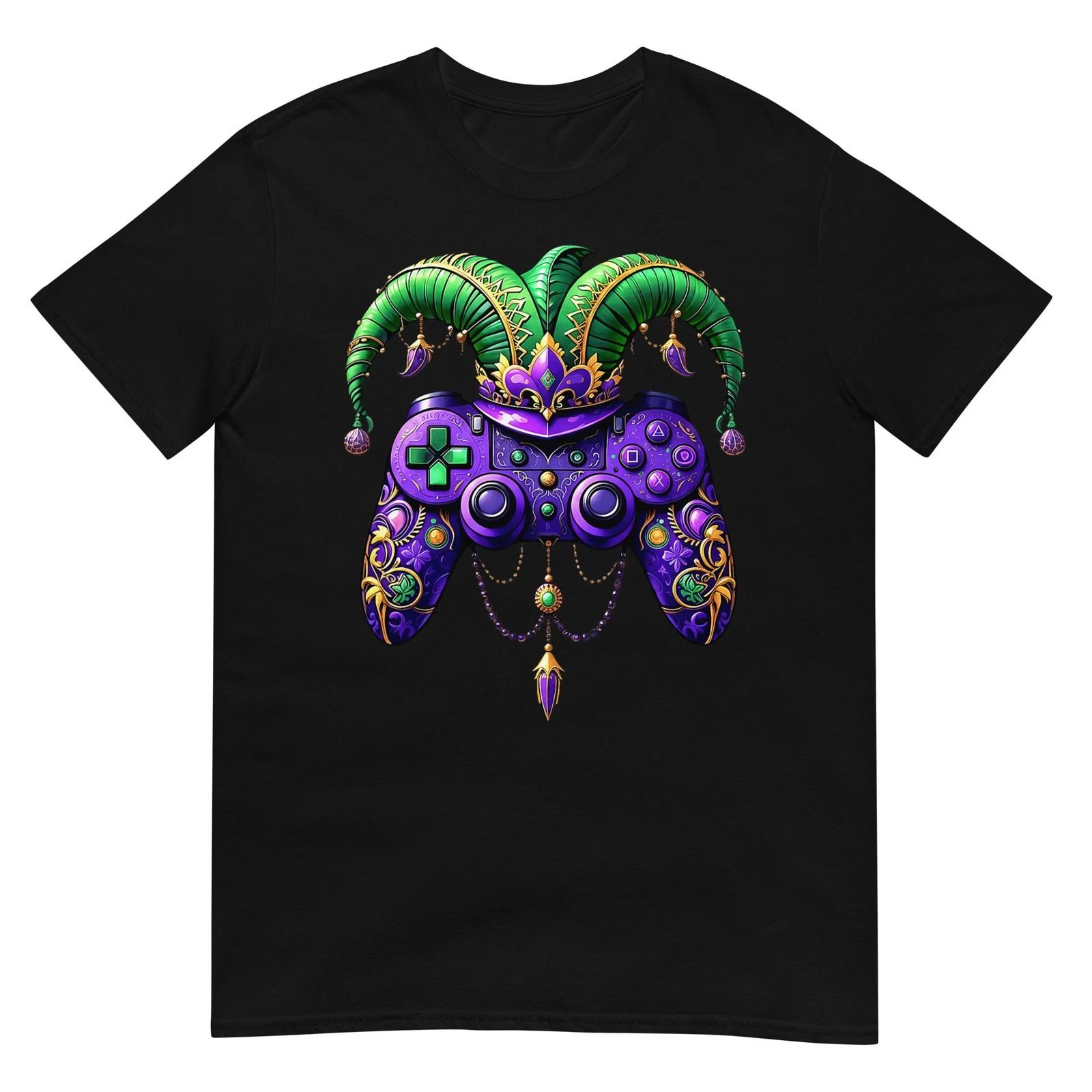 

Mardi Gras Video Game Controller Jester Mask Kids Boys Men T-Shirt 4XL