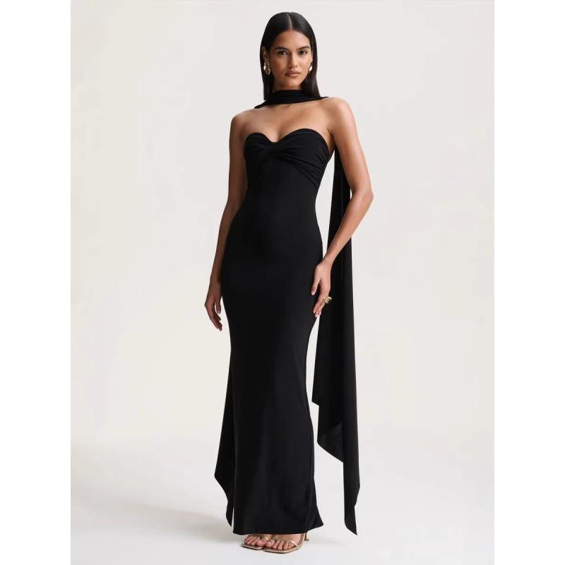 Women's Summer New Style Halterneck Streamers Twisted Braided Chest Open Back Slim Niche Long Dress Wholesale