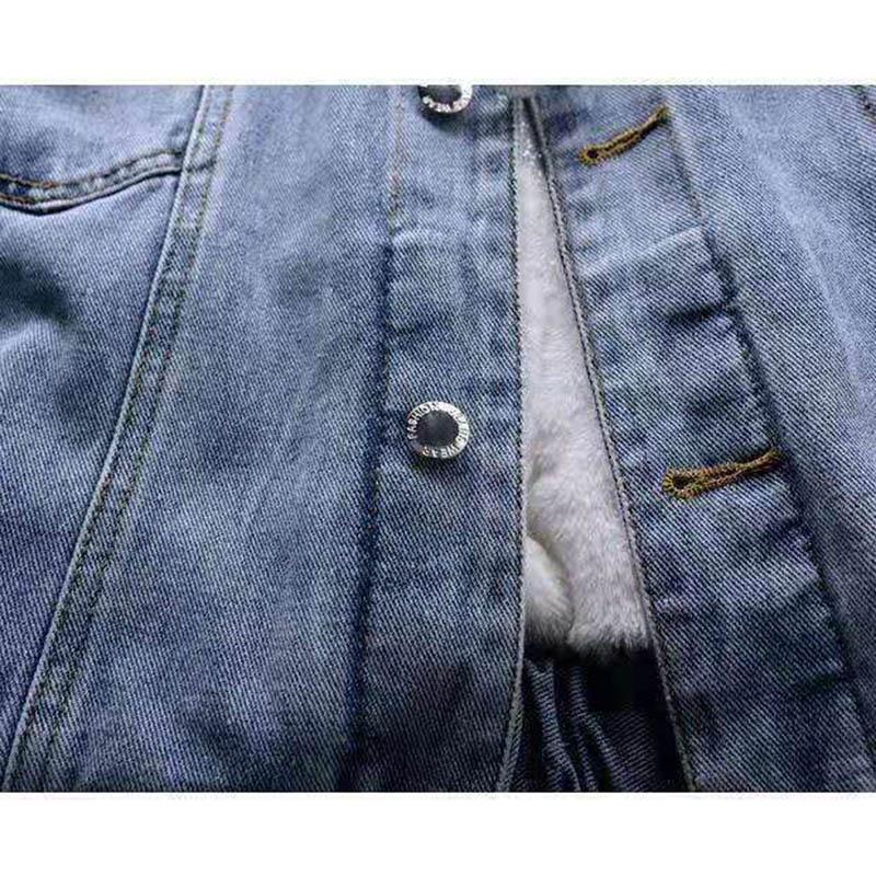 Hooded Denim Jacket Women's Loose Casual Cotton Clothes Plush Insulation Warm Detachable Top Autumn and Winter