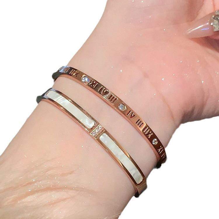 Gold Plated Zircon Titanium Steel Korean Minimalist Bangle | Versatile High-End Bracelet for Women