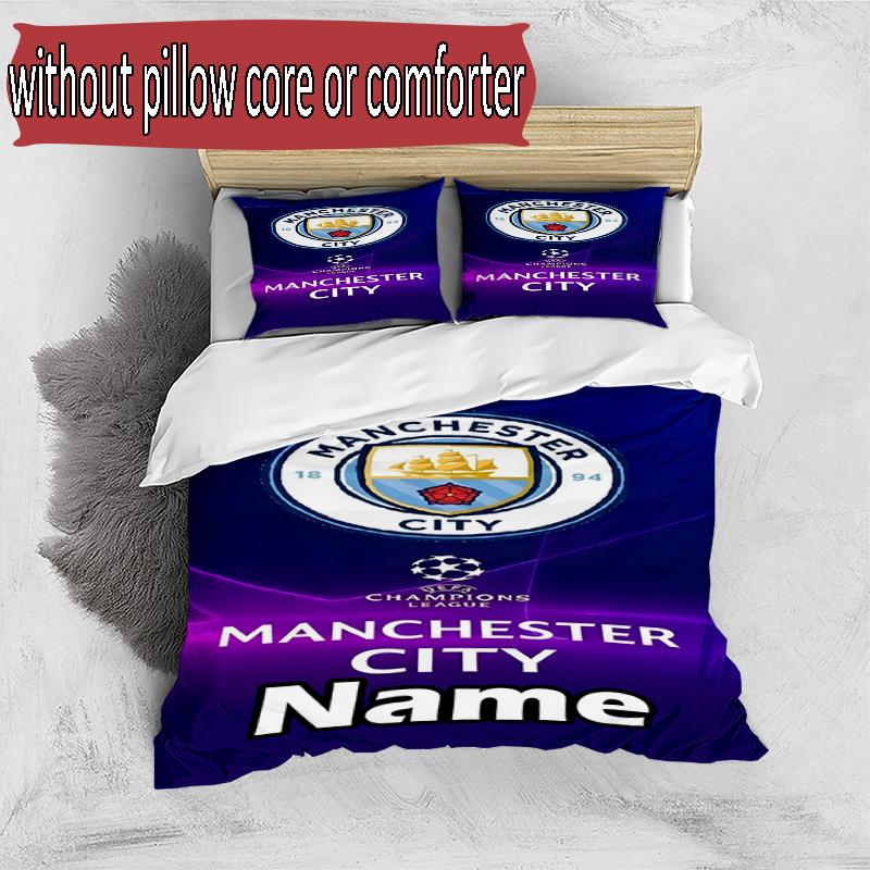 3pcs Duvet Cover Set (1*Duvet Cover + 2*Pillowcase, Without Core), Custom Name Manchester City FC Pattern Bedding Set, Home Bedroom Decor Gift