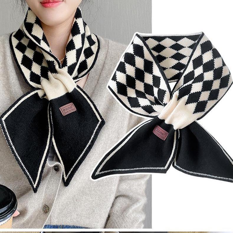 Knitted Wool Soft and Waxy Autumn and Winter Cross Neck Gaiter Small Scarf Feminine and Versatile  Retro Feeling Imitation Cashmere Scarf