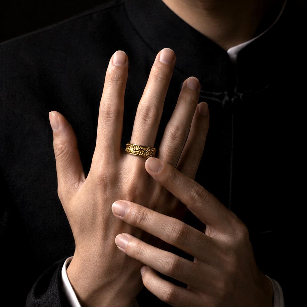 Men's Taotie Pattern Wedding Rings: Daoist Culture & Classic Mythical Beasts Brass Rings for Couples