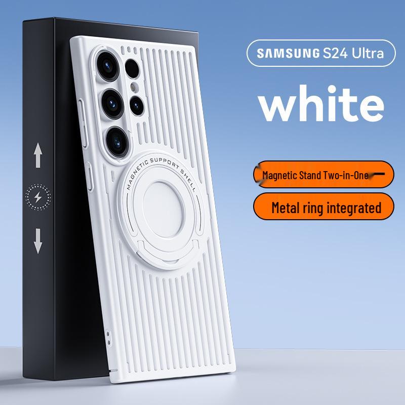 Samsung S25 Ultra Mesh Phone Case with Magnetic Rod Stand, Heat Dissipation, Drop-Proof, Frosted Finish