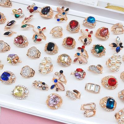 10Pcs Exaggerated Ladies Crystal Ring Alloy Ring Gift
