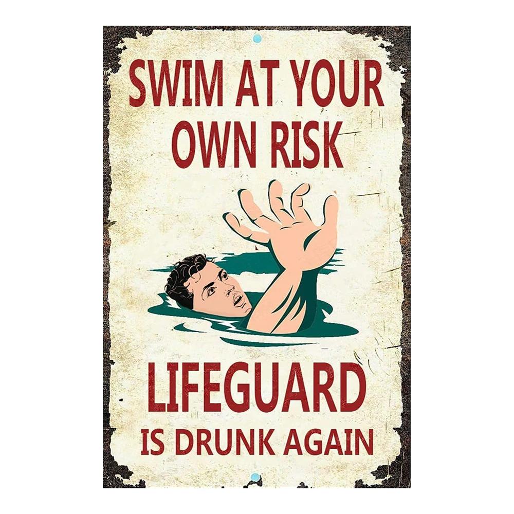 Pool Rules Sign for Outdoor, Backyard Metal Swimming Pool Sign, No Diving No Running No Peeing No Lifeguard On Duty Sign