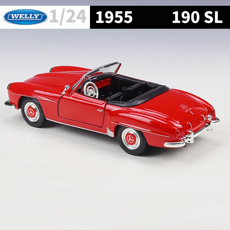 WELLY 1/24 1955 Mercedes-Benz 190 SL Alloy Roadster Sports Car Model Diecast Metal Classic Retro Old Car Vehicle Model Kids Gift