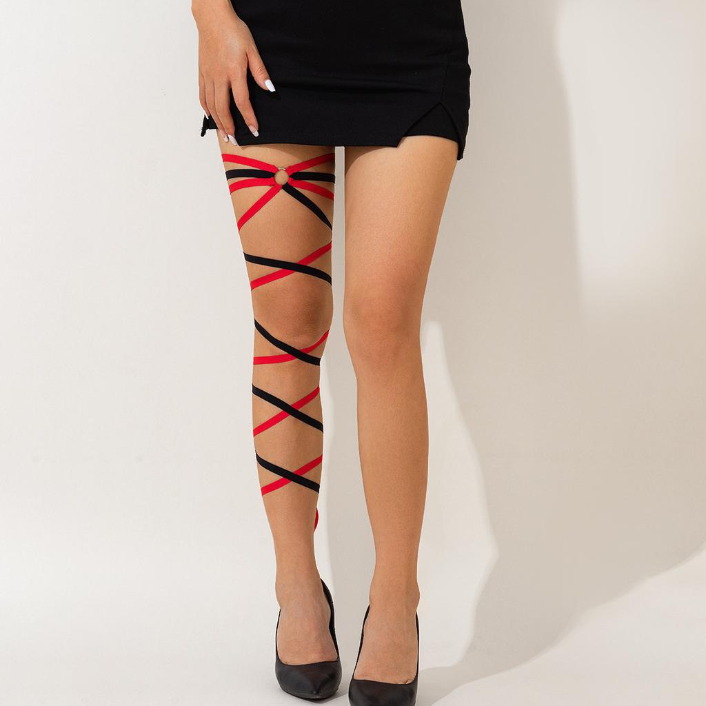Sexy Babes Wind Legchain Elastic Straps Leg Chain, Sweet and Cool Color Matching Cross Leg Jewelry for Women