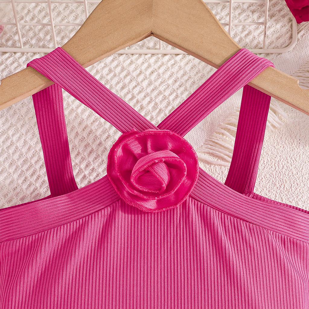 9M-5Y Children's Clothes Summer Fashion Halter Flower Top + Bustier Skirt Girls Fashion Set