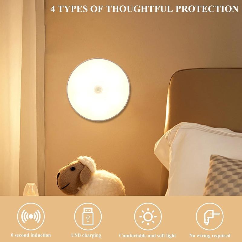 Motion Sensor Night Light 1/2/4/6 Pack Wireless USB Charging Closet Light Suitable for Stairs Cabinets Kitchen Corridors
