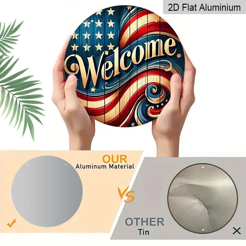 2D Flat, 1pc Patriotic Welcome Sign Wall Art - Reusable Aluminum Etched Decor for Home, Kitchen, Restaurant, Bedroom, Garden, Bathroom, Garage