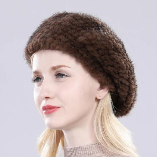 Heißer Verkauf Winter Damen Natürliches Nerzfell Mützen Hut Gestrickt Warm Gestreift Echtes Nerzfell Mützen Damen Gute Elastizität Echter Nerzfell Hut