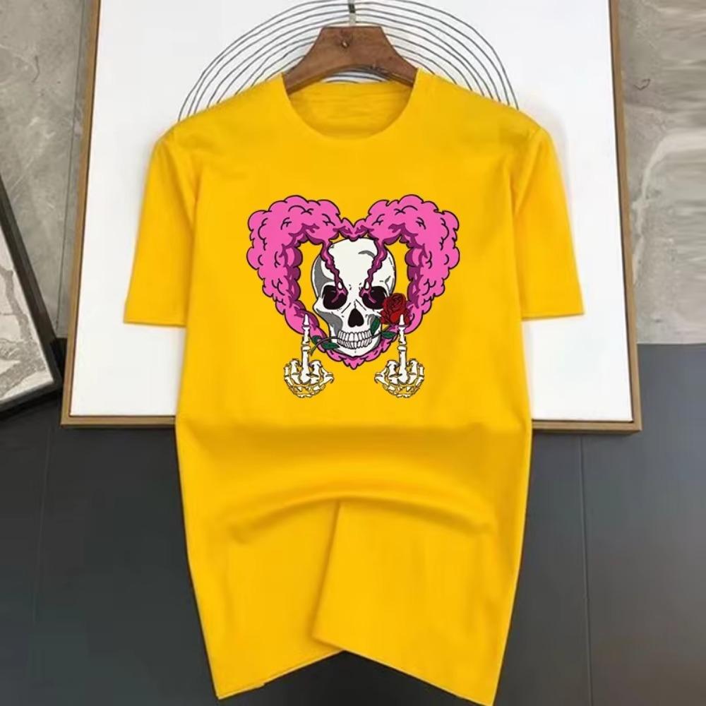 Luxury Brand Heart Skeleton Pattern Print T Shirt For Man Summer Vintage Unisex Oversized T-shirt Y2k Tops Short Sleeve Men's