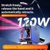 120W 7-in-1 Car Charger Super Fast Charging with Retractable Cable and Ambiance Light Voltage Display for iPhone Huawei Samsung