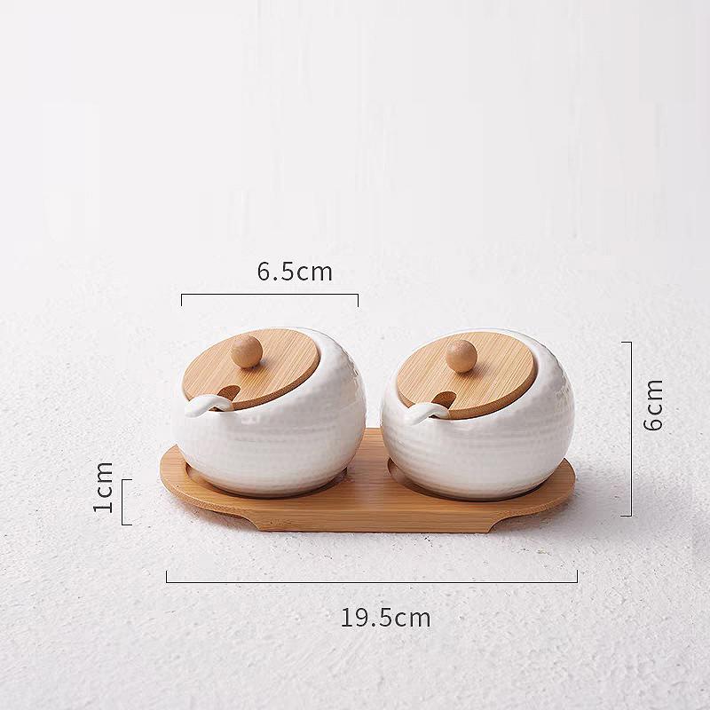 Set di barattoli per spezie in ceramica con coperchio in bambù, cucchiaino e vassoio, contenitore per sale, zucchero e condimenti da cucina