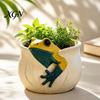 Sturdy One Piece Resin Pot for Greenery 3D Frog Planter, Cute Animal Plant with Leaf Vein Pastoral Style Container Tabletop Textures, Decorative