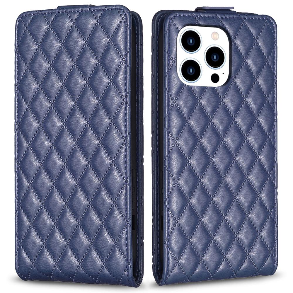 

Чехол BF30 для iPhone 16 Pro Max с ромбовидной сеткой, вертикальный кожаный чехол для телефона Blue