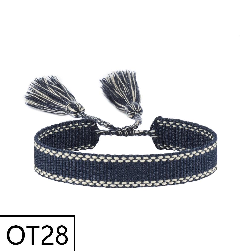 European & American Style Woven Bracelet - Solid Color, 1.3cm, Handmade Tassel, Fashionable Polyester Hand Rope for Women