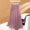 Qooth Women 11 Colors Elastic Waist Pleated Skirt Elegant Vintage Long Solid Color A-line Skirt For Autumn QT2220