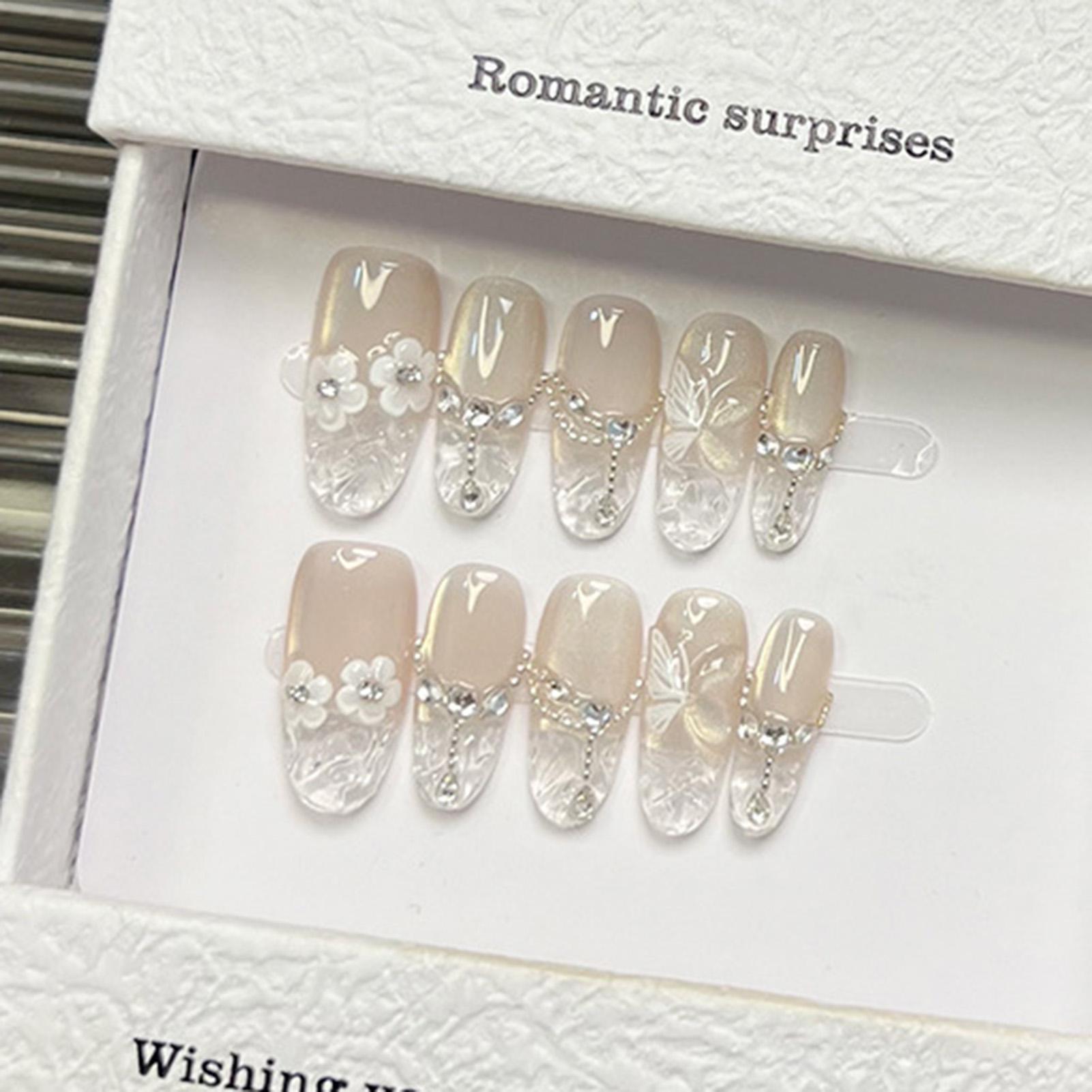 10PCS Nude Fake Nails with Flash Cat Eyes Ultra-flexible Long Lasting Fake Nails for Manicure Lovers and Beauty Bloggers XS бежевый