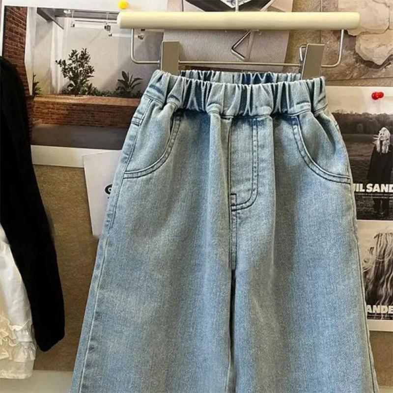 Summer  Blue Jeans Simple Kids Clothes Girls Korean Edition Fashion Lace Decoration Casual Pants