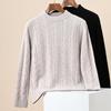 Hengyuanxiang Men's 100% Pure Wool Cable Knit Half-High Collar Sweater