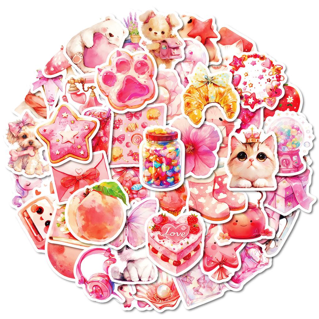 50 Cute Pink Mixed Graffiti Stickers Strawberry Unicorn Shells Waterproof Decorative Stickers