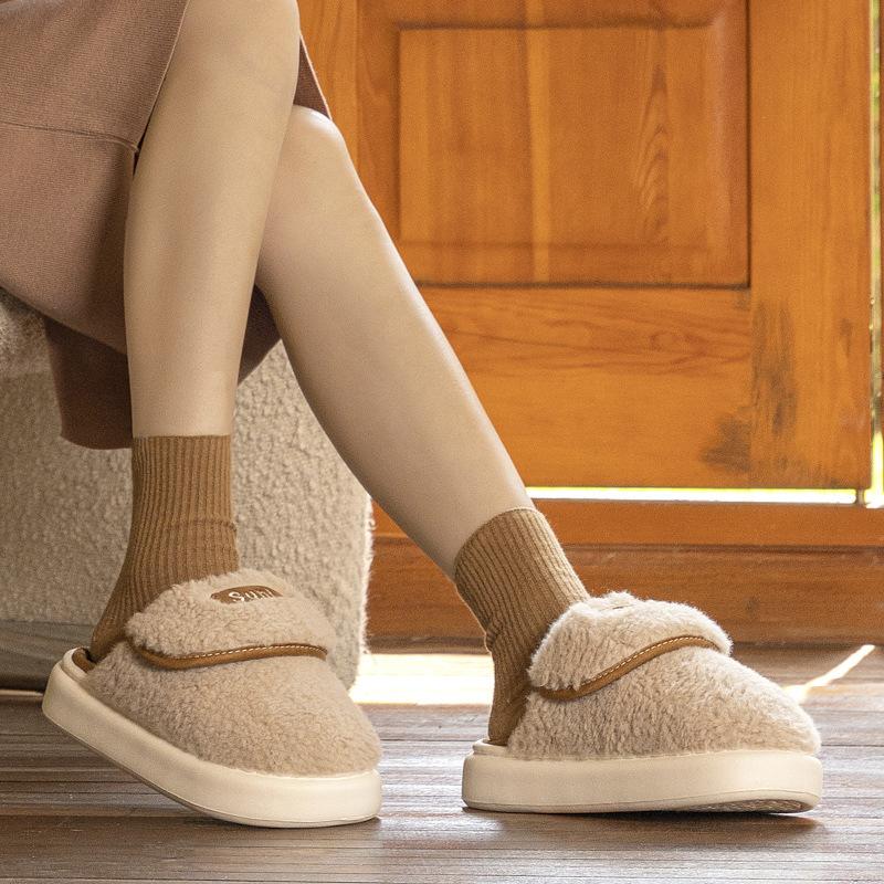 Winter simple home cotton slippers indoor floor mop warm comfortable thick bottom can be worn outside