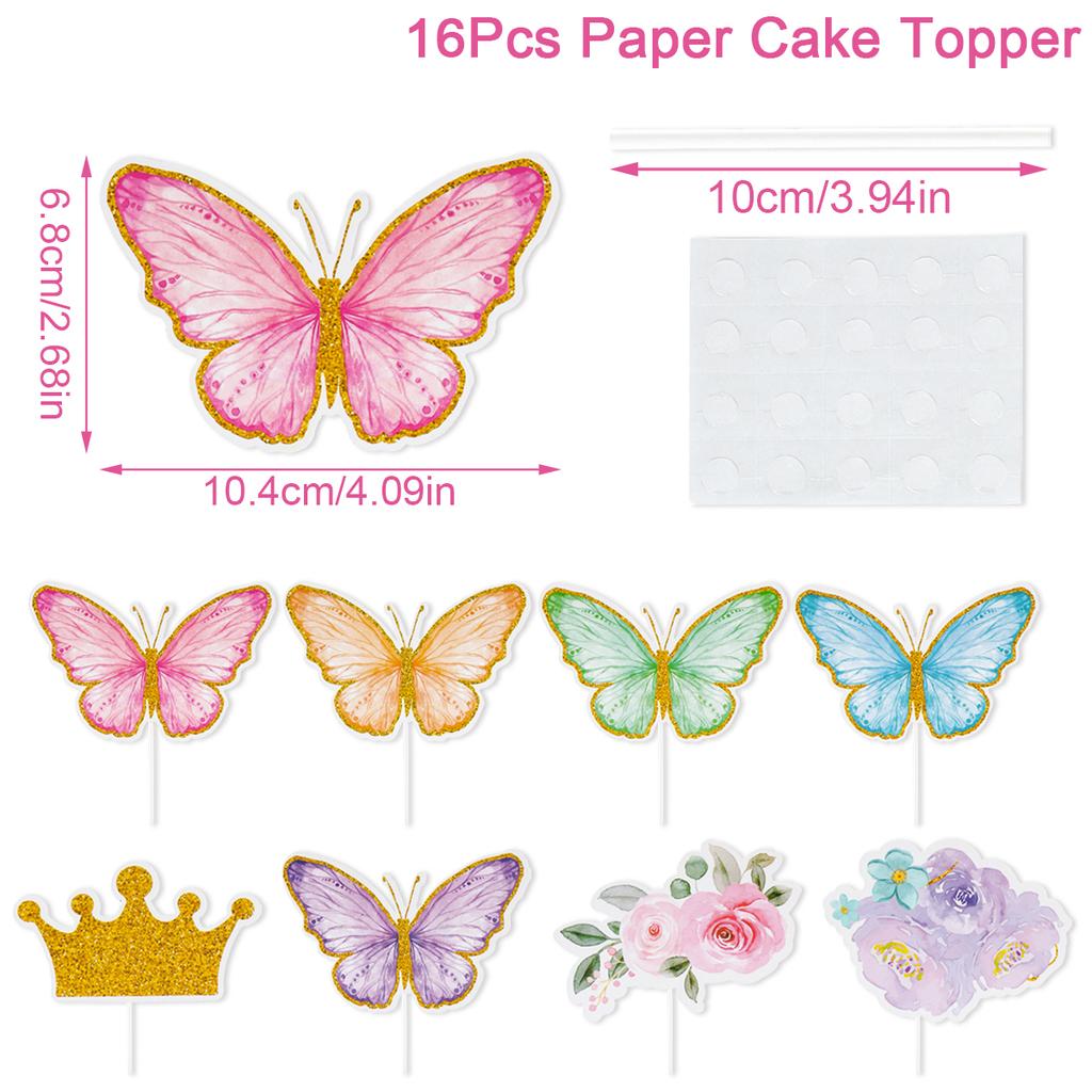 Happy Birthday Sequin Butterfly Cake Topper For Princess Girl Birthday Party Cake Decor Butterflies Wedding Party Decoration