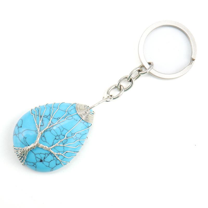 Hand-Wound Crystal Natural Stone Water Drop Keychain Key Chain Bag Pendant K18