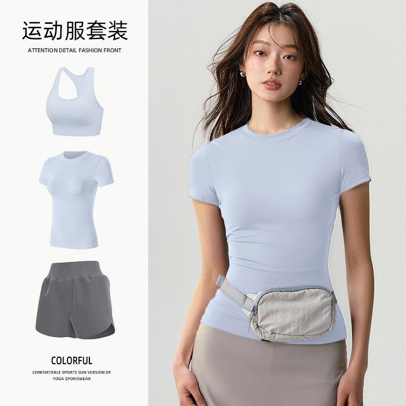 Basic yoga t-shirt women's waist versatile fitness short-sleeved running quick-drying yoga clothes tight top